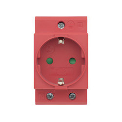 Schuko socket 230VAC 16A for DIN rail Red