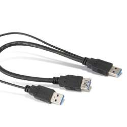 Cabo 2xUSB3.0 A - USB3.0 A - 0.3m com alimentação reforçada - preto