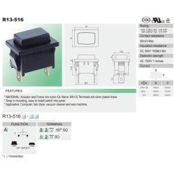 Miniinterruptor de presión unipolar rectangular negro 2 posiciones