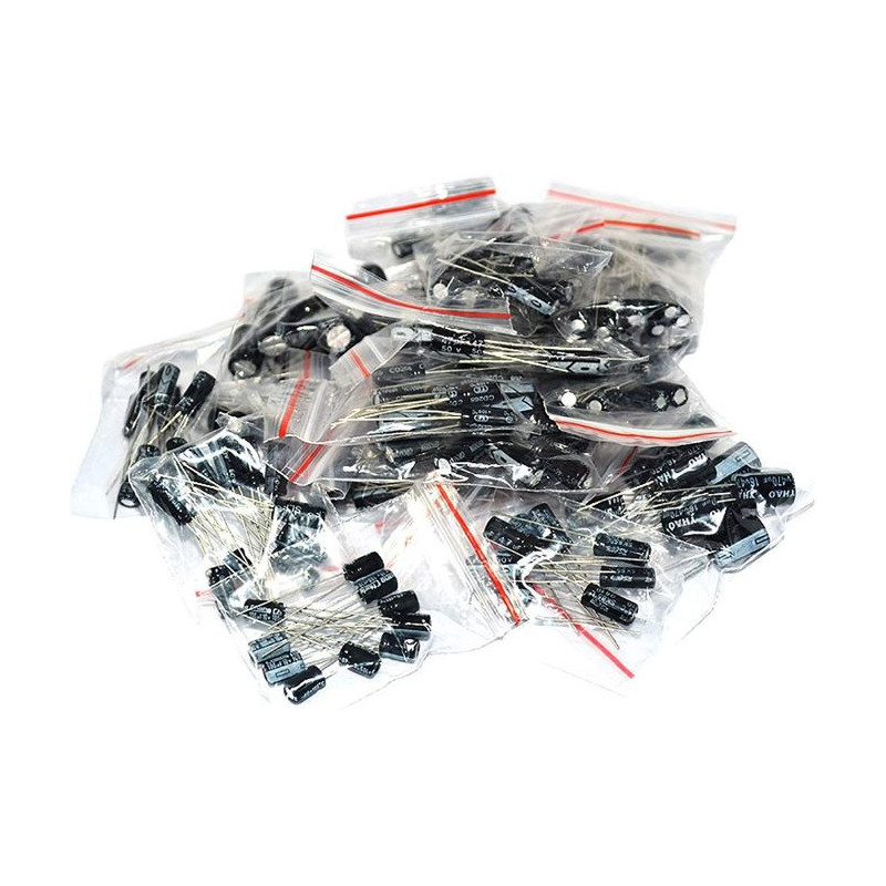 Set of 120 electrolytic capacitors (various values)