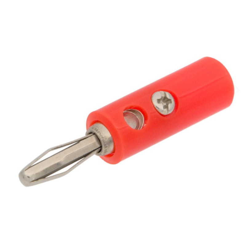BANANA PLUG SCREW CONNECTION + HOLE - RED (4-leaf type)