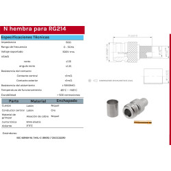 Ficha N  fêmea de cravar para cabo RG214