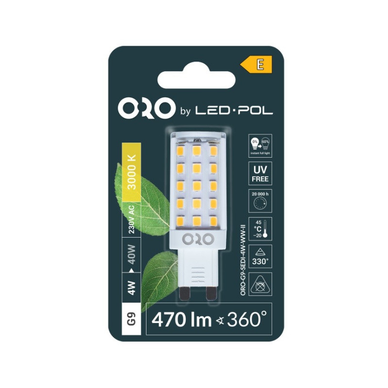 G9 LED 230V 4W 3000K 470lm - LED POL ORO-G9-SEDI-4W-WW-II