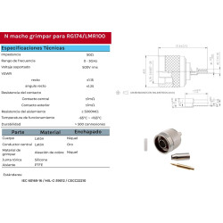 Conector N macho para crimpar cable RG174 / LMR100