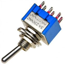 Interruptor de palanca miniatura dos posiciones estables - ON-ON - 250VAC 3A (6 pines) - Azul