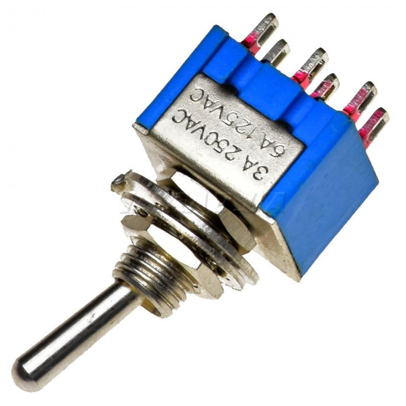 Interruptor de alavanca miniatura 2 posições estáveis - ON-ON - 250VAC 3A (6 pinos) - Azul