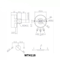 10K, 2W, 1A, Potenciómetro linear