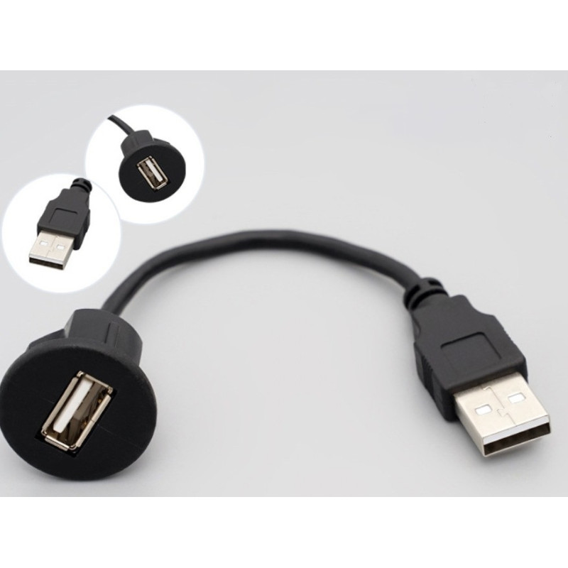 USB A female extension - USB A male with panel support - 30cm