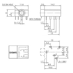 chassis 3.5mm estéreo com interruptor