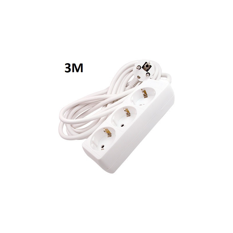 Block of 3 sockets with 3m white cable