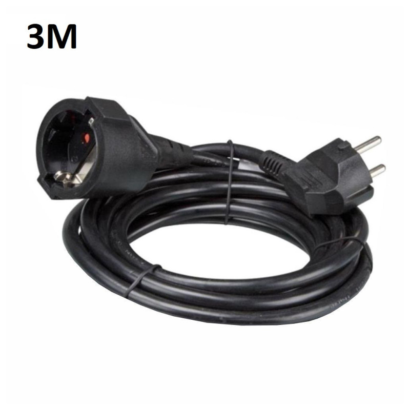 Schuko Extension Cord (3G 1.5mm²) - Black - 3m