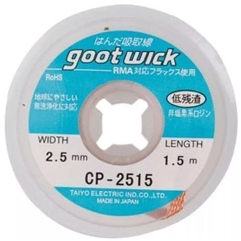 Goot Wick CP-2515 - Trenza desoldadora con fundente RMA - [2,5 mm x 1,