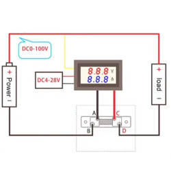 LED Digital Voltmeter / Ammeter (4.5 ... 100VDC / 0 ... 100Amp) shunt