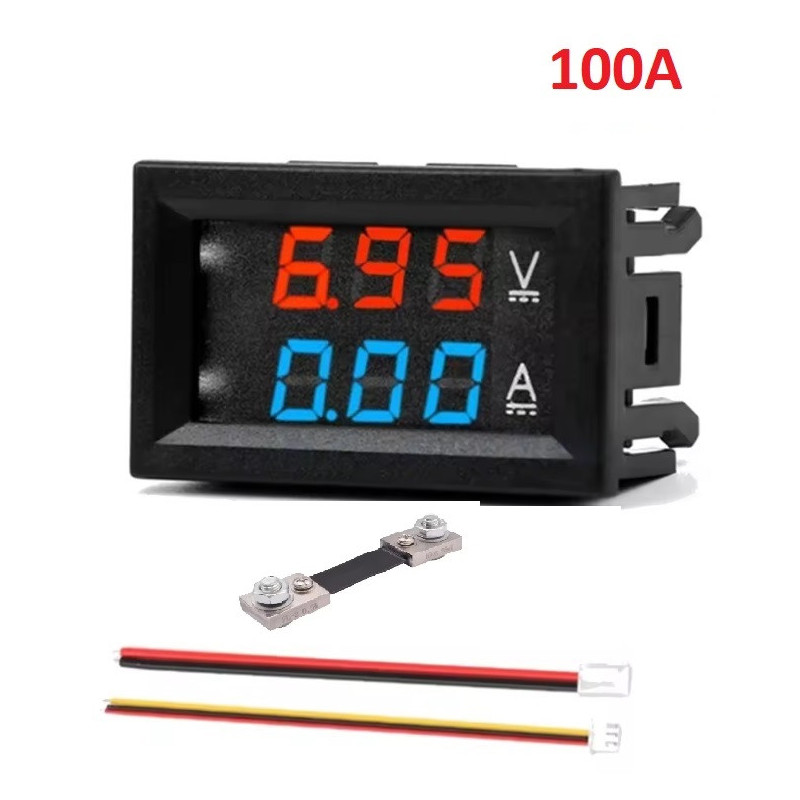 LED Digital Voltmeter / Ammeter (4.5 ... 100VDC / 0 ... 100Amp) shunt