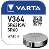 Pila V364 / SR621SW / SR60 / AG1 - 1,55V Óxido de plata - Varta