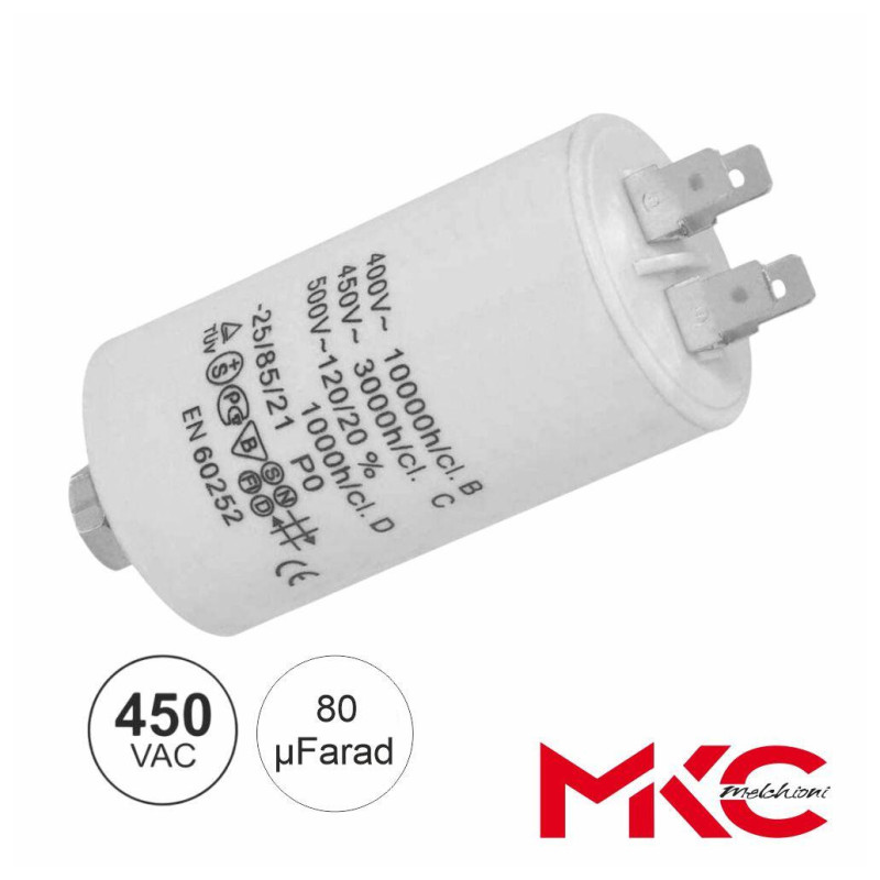 80 uF 450V Condensador de Arranque con Terminales Faston