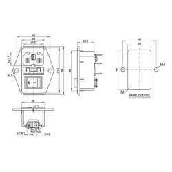 Ficha IEC 320 / C14 (macho) 3pin 10A de painel