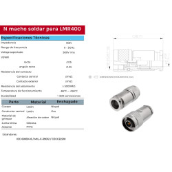 Conector N Macho Soldar para LMR400 PTFE