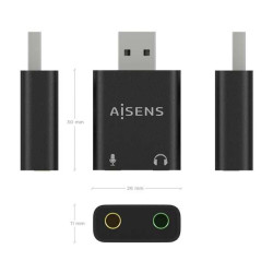 AISENS USB-A to 2x 3.5mm Jack Audio Converter 48kHz Black