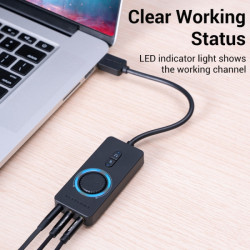 Placa de Som Externa USB-A Vention CDRBB 3x Jack 3,5mm Preta