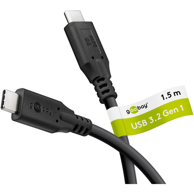 Goobay Cable USB-C 1.5m Negro 60W 5Gbit/s