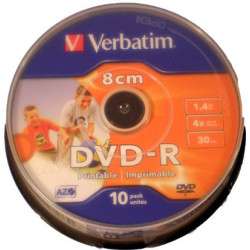 Verbatim DVD-R 8cm 1.4GB WHITE  INKJET 10UND.