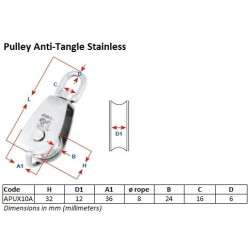 Pulley Anti-Tangle Stainless, up to 10 mm 