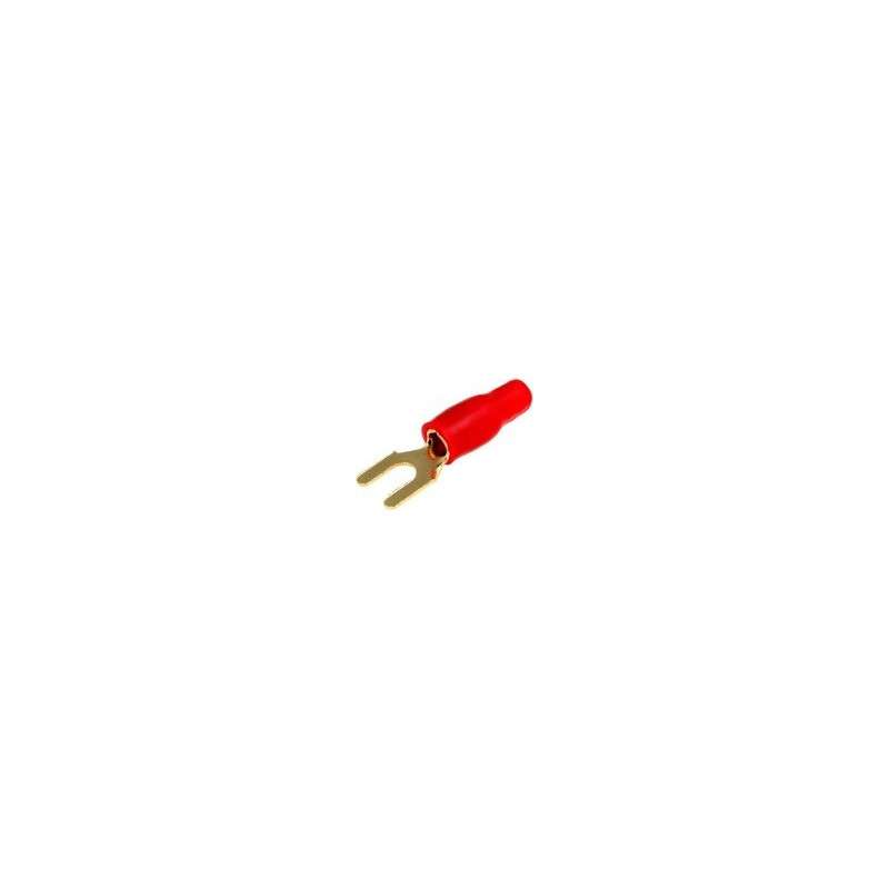 Red insulated golden fork terminal (4mm²) Ø4.2mm