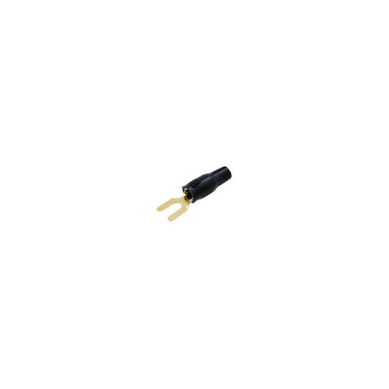 Black insulated golden fork terminal (4mm²) Ø4.2mm