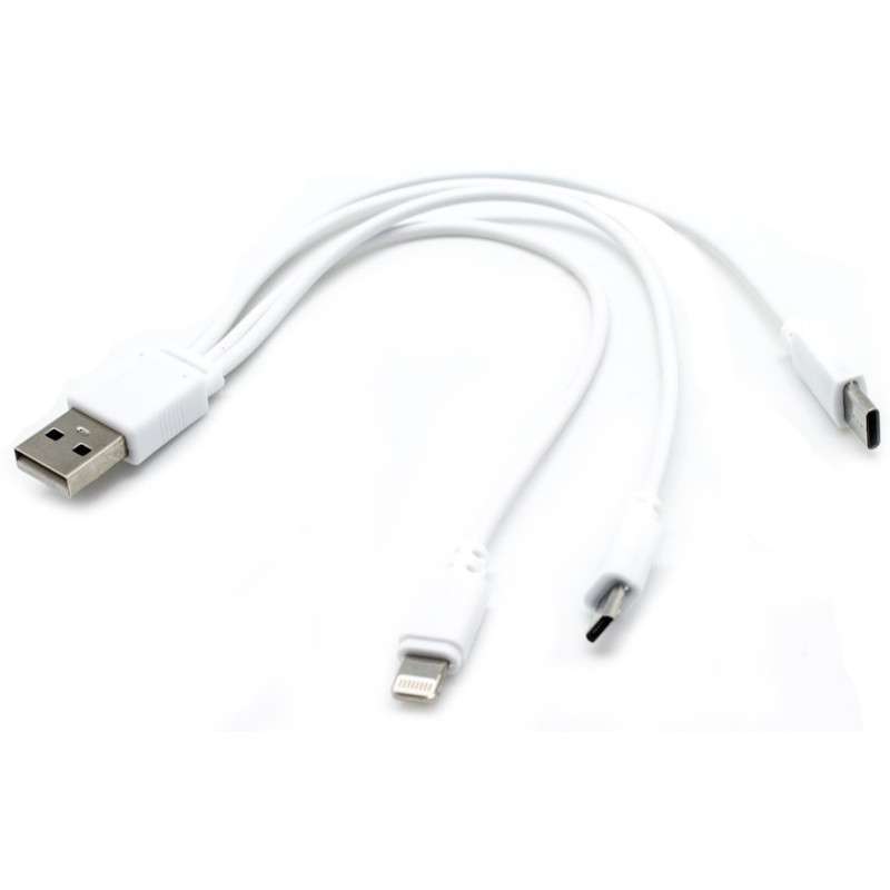 Adaptador USB 3 en 1 (iPhone / Lightning / Micro-USB) - Blanco