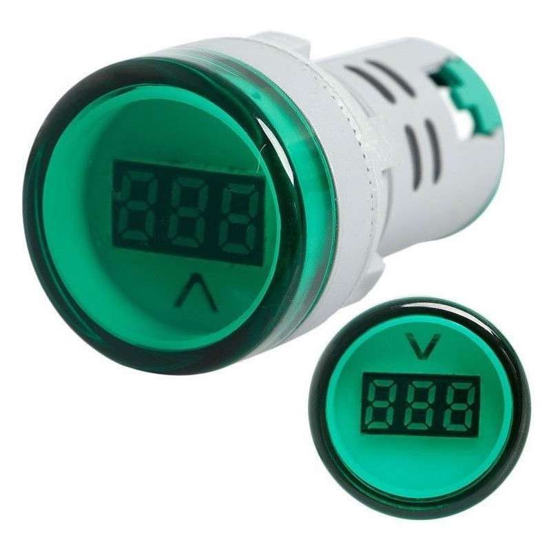 Voltímetro Digital LED Redonto Verde Painel AC12-500V 