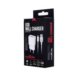 Charger (230VAC- 5VDC) Maxlife MXTC-01 USB Fast Charge 2.1A + Micro USB cable white