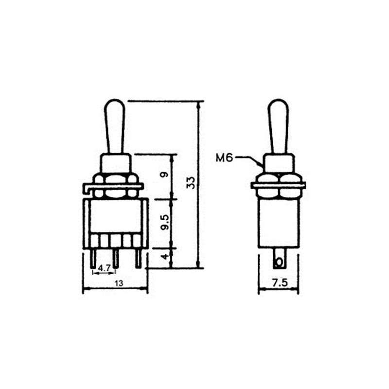 Toggle switch 3 positions - ON-OFF-ON - 250VAC 3A (3-pin)