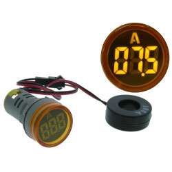 yellow Round LED Digital Ammeter for Panel (0 ... 100 Amp.)