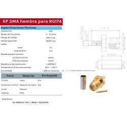 RP-SMA hembra - crimp - para Cable RG174 / 316