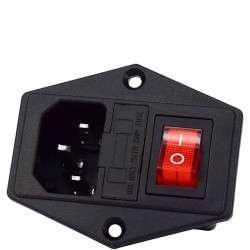 IEC 320 / C14 plug (male) 3pin 10A panel with light switch + fuse