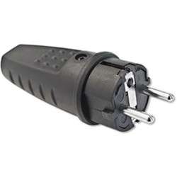 Black schuko plug 250VAC 16A /  IP44 black rubber