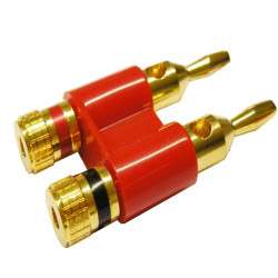 Banana plug male double golden (Red / Black) red plastic