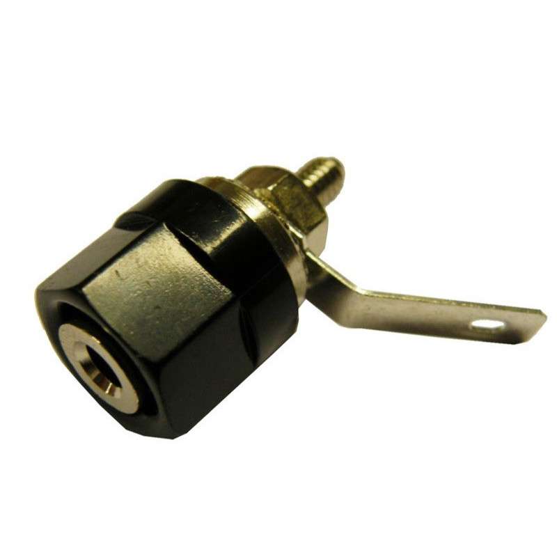 Conector banana hembra chasis dorado, plástico negro