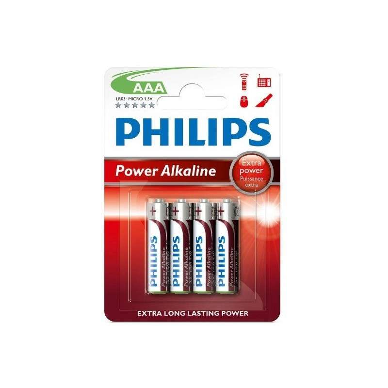 Pilas alcalinas 1.5V LR03 / AAA - Philips (Pack 4 Uds)