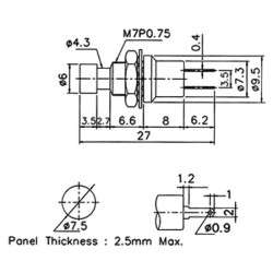 Button pressure switch unipolar SPST ON-(OFF) black 250VAC 1A