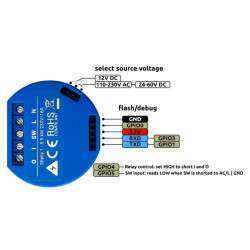 Módulo interruptor para automação Wifi 110/230VAC - 12VDC - 30-50VDC - 16A - Shelly 1